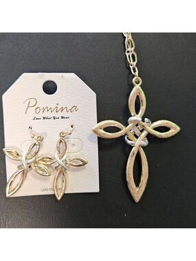 Gold-Tone Celtic Knot Cross Necklace with Matching Earrings